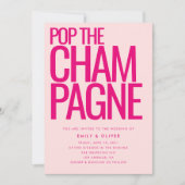 Bold Neon Roze Pop de Champagne Modern Wedding Kaart (Voorkant)