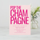 Bold Neon Roze Pop de Champagne Modern Wedding Kaart (Staand voorkant)