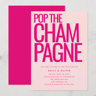 Bold Neon Roze Pop de Champagne Modern Wedding Kaart