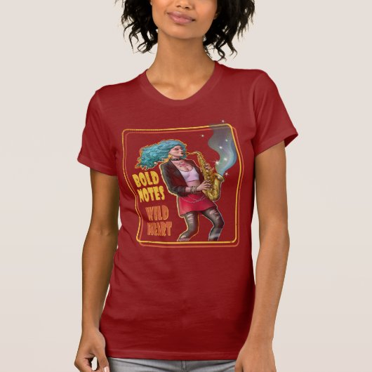 Bold Notes, Wild Hart – Saxofoon Meisje T-shirt (Voorkant)