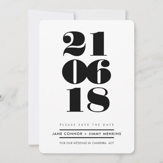 BOLD NUMBER STACK Minimale zwarte datum opslaan Save The Date (Voorkant)