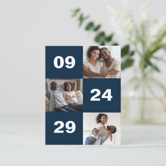 Bold-nummer foto bruiloft aankondigingskaart (Staand voorkant)