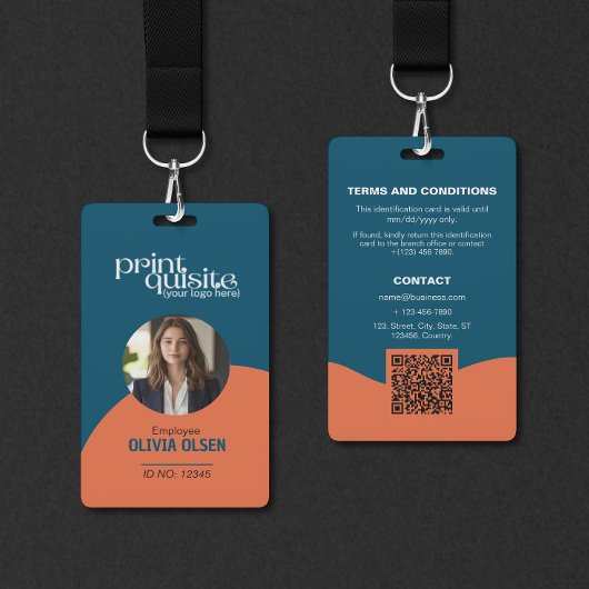 Bold Ocean Blue Sinaasappel ID-Kaart—QR-code voor Badge