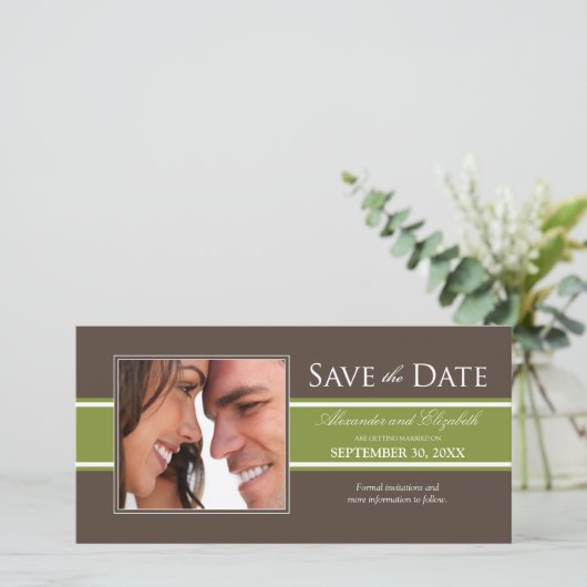 Bold Olive Green Stripe Save the Date Aankondiging (Staand voorkant)