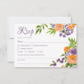 Bold Orange and Purple Floral QR Code Wedding RSVP Kaartje (Voorkant)