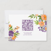 Bold Orange and Purple Floral QR Code Wedding RSVP Kaartje (Achterkant)