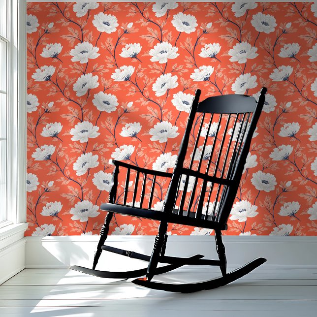 Bold Orange and White Floral Behang (Creator heeft geüpload)