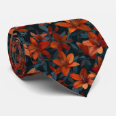Bold Orange Lily Floral Pattern on Dark Stropdas (Opgerold)