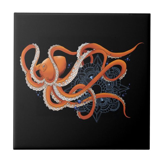 Bold Orange Mesmerizing Octopus Mandala Tegeltje (Voorkant)