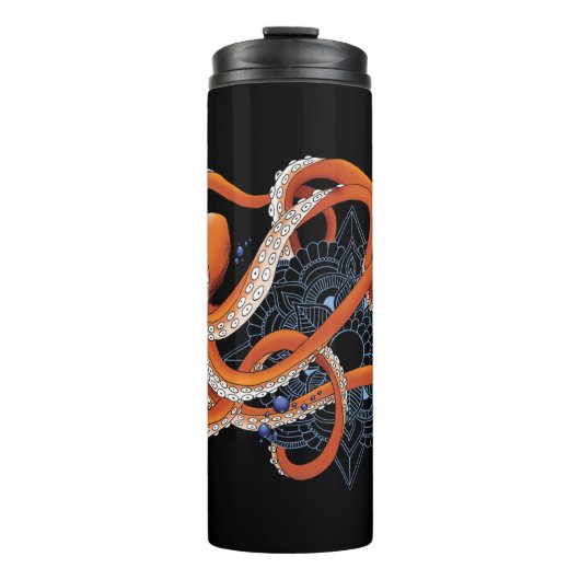 Bold Orange Mesmerizing Octopus Mandala  Thermosbeker (Voorkant)