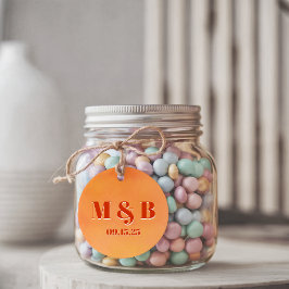 Bold Orange Watercolor Sunset Monogram Wedding Bedankjes Labels