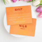 Bold Orange Watercolor Sunset Monogram Wedding RSVP Kaartje