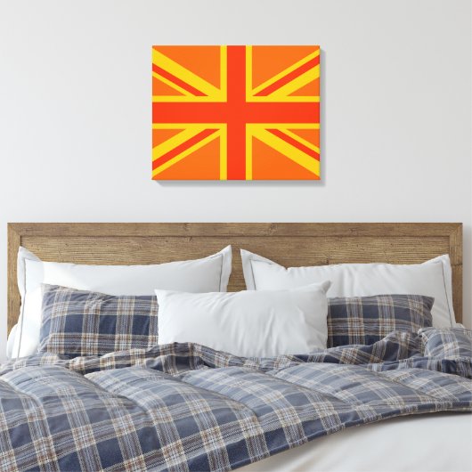 Bold Oranje Union Jack British Flag Swag Canvas Afdruk (Insitu (Slaapkamer))