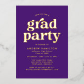 Bold Paars en Gold Photo Graduparty Folie Uitnodiging (Voorkant)