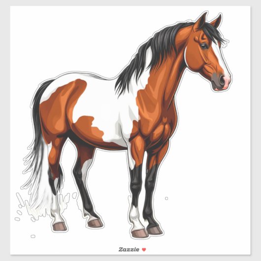 Bold Paint Horse Standing In Grassy Field Sticker (Vel)