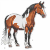 Bold Paint Horse Standing In Grassy Field Sticker (Voorkant)