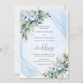 Bold Pastel Blue White Silver Peonies Wedding  Kaart (Voorkant)