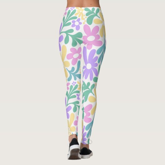 Bold Pastel Retro Floral Leggings (Achterkant)