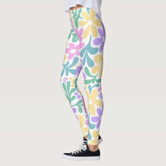 Bold Pastel Retro Floral Leggings (Links)