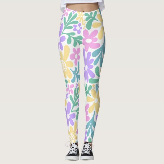 Bold Pastel Retro Floral Leggings (Voorkant)