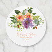 Bold Peach Paarse Romantische Bloemen Dank u Bedankjes Labels (Voorkant)