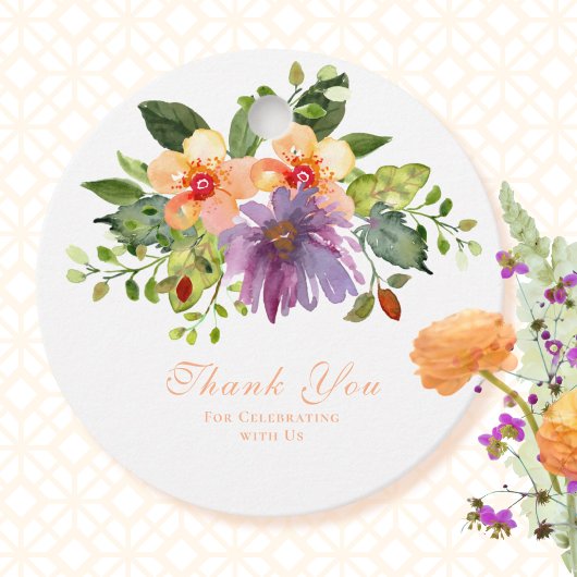 Bold Peach Paarse Romantische Bloemen Dank u Bedankjes Labels