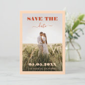 Bold Peach & Terracotta 2 Photo Simple Weddenschap Save The Date (Staand voorkant)