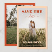 Bold Peach & Terracotta 2 Photo Simple Weddenschap Save The Date (Voorkant / Achterkant)