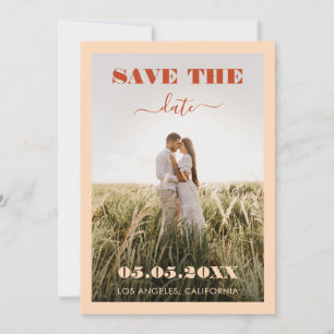 Bold Peach & Terracotta 2 Photo Simple Weddenschap Save The Date