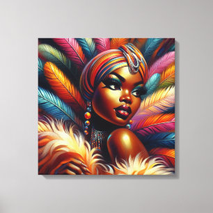 Bold  Pin-Up African Woman Feathers jaren 1960 Canvas Afdruk