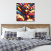 Bold Pin-Up African Woman Feathers jaren 1960 Canvas Afdruk (Insitu (Slaapkamer))