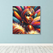 Bold Pin-Up African Woman Feathers jaren 1960 Canvas Afdruk (Insitu (Houten vloer))