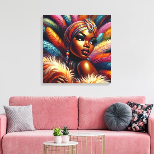 Bold  Pin-Up African Woman Feathers jaren 1960 Canvas Afdruk (Insitu (Woonkamer))
