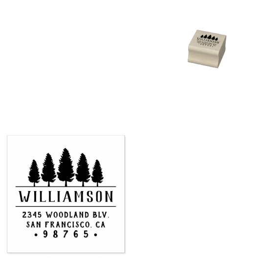 Bold Pine Tree Typografie Familie Retouradres Rubberstempel (Gestempeld)
