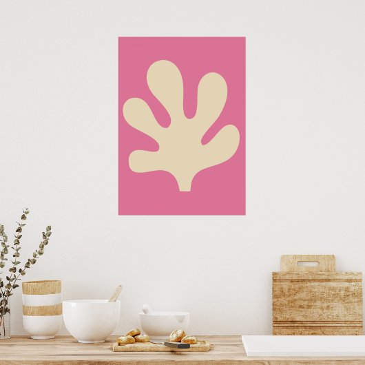 Bold Pink and Cream Abstract Coral Shape Preppy Poster (Keuken)