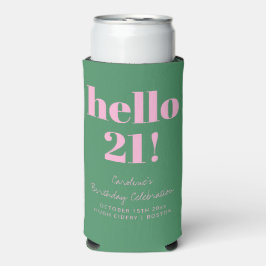 Bold Pink and Green Modern 21st Birthday Custom Seltzer Blikjeskoeler