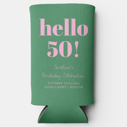 Bold Pink and Green Modern 50th Birthday Custom Seltzer Blikjeskoeler (Voorkant)