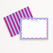 Bold Pink & Blue Striped Wavy Frame Note Card Kaart