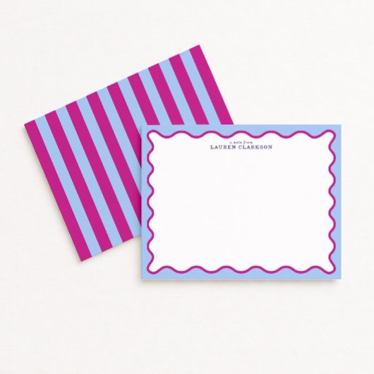 Bold Pink & Blue Striped Wavy Frame Note Card Kaart
