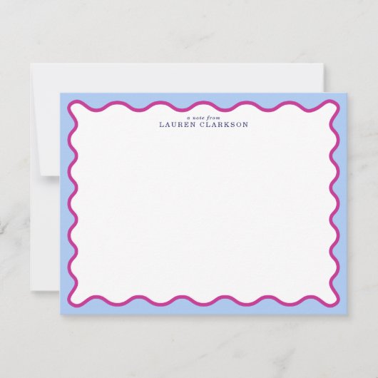 Bold Pink & Blue Striped Wavy Frame Note Card Kaart (Voorkant)