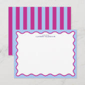 Bold Pink & Blue Striped Wavy Frame Note Card Kaart (Voorkant / Achterkant)