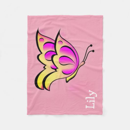 Bold pink butterfly - personalized Fleece Deken (Voorkant)