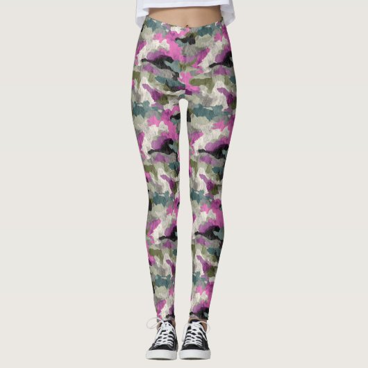 Bold Pink Camo Patterned  Leggings (Voorkant)