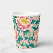 Bold Pink Chinoiserie Floral Papieren Bekers (Achterkant)