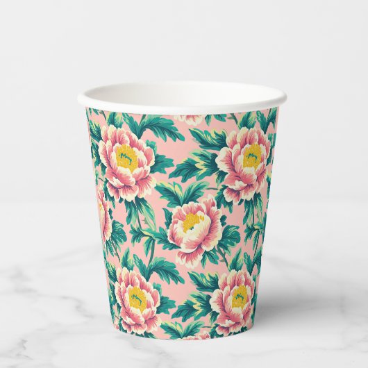 Bold Pink Chinoiserie Floral Papieren Bekers (Voorkant)