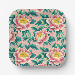 Bold Pink Chinoiserie Floral Papieren Bordje