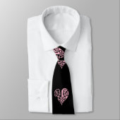 Bold Pink en Black Filigree Heart Design Stropdas (Gebonden)