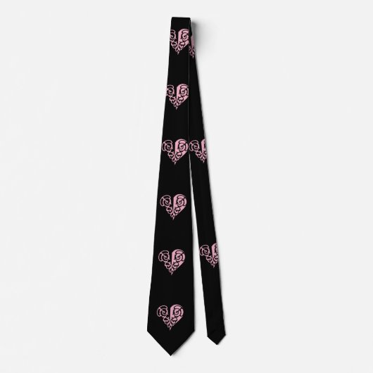 Bold Pink en Black Filigree Heart Design Stropdas (Voorkant)