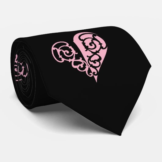 Bold Pink en Black Filigree Heart Design Stropdas (Opgerold)