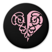 Bold Pink en Black Filigree Heart Keramische Knop (Voorkant)